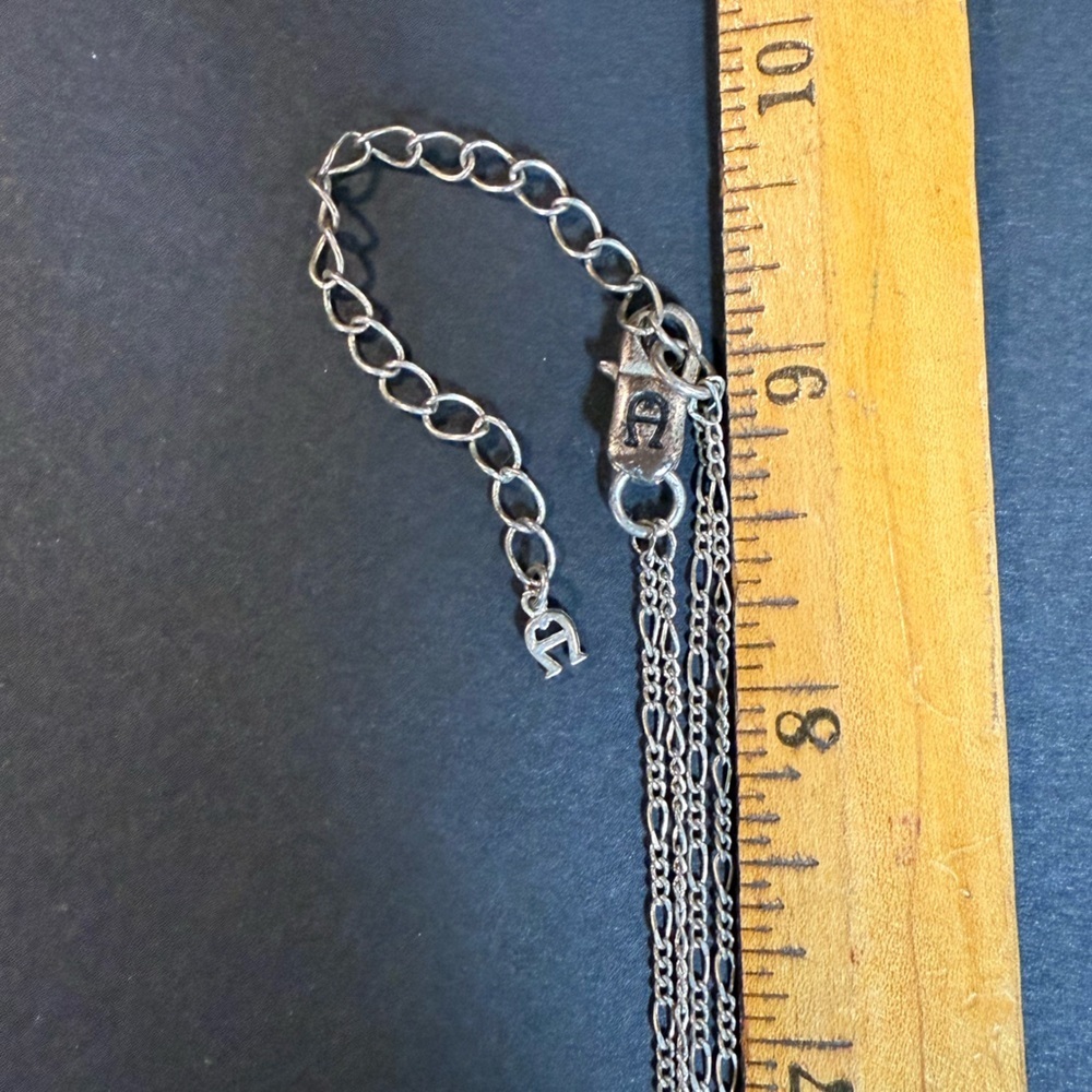 Etienne Aigner Silver Tone Double Chain Pendant Necklace – Black Stone - Picture 8 of 10